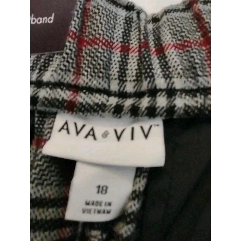 Ava & Viv Women High Rise Wide Leg Trousers Gray Plaid Plus Size 18 Stretch - Picture 9 of 15